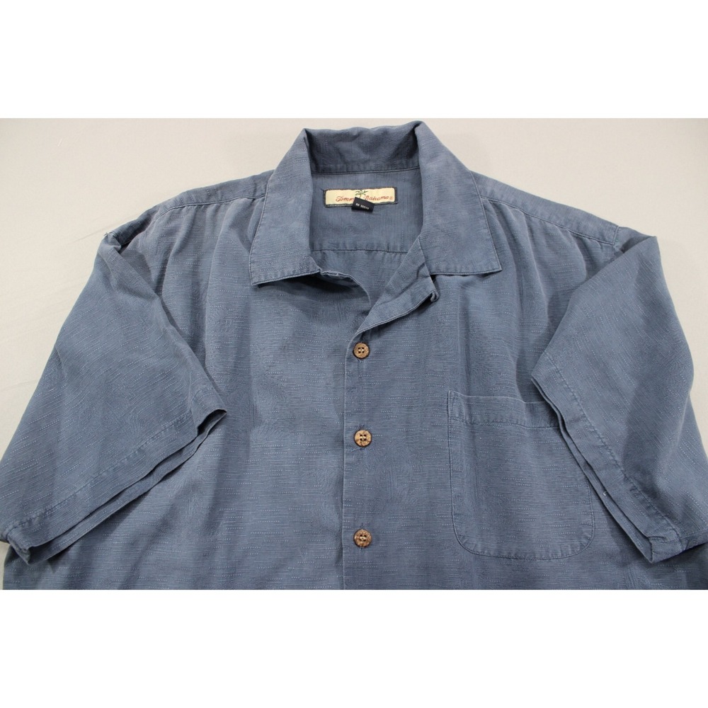 Tommy Baham 100% Silk Shirt Button Up Palm Trees Blue Size XL
